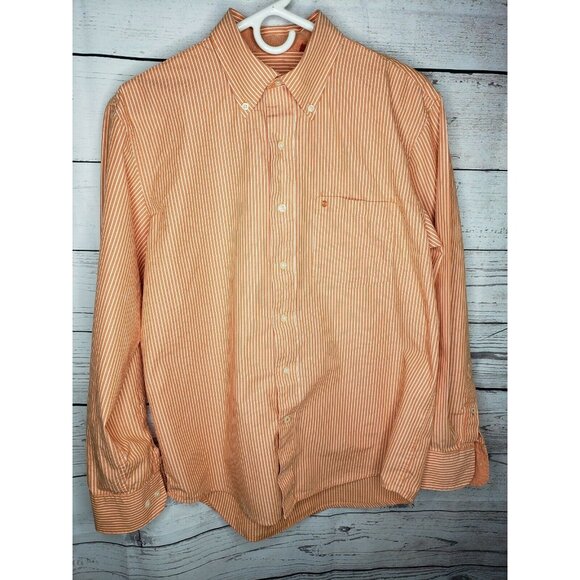 IZOD Men Long Sleeve Button Up Medium Tangerine/White Dream Pinstripe Shirt - Picture 8 of 12